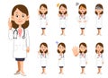 Nine types of female doctor`s upper body poses and gestures 1