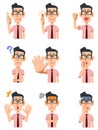 Nine types of gestures and facial expressions of a male