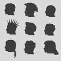 Nine types of man hair styles head silhouettes
