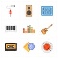 Nine universal flat music icons