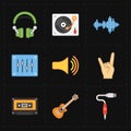 Nine universal flat music icons