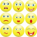 Nine varied expressions of persons. Smilies.