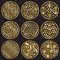 Nine Vector Golden Medallions on Black