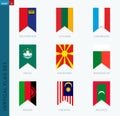 Nine vector vertical flag set. Vertical icon with flag