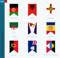 Nine vector vertical flag set. Vertical icon with flag