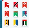 Nine vector vertical flag set. Vertical icon with flag