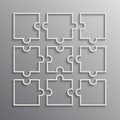 Nine White Puzzle Pieces Outline - JigSaw. Royalty Free Stock Photo