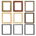 nine wooden frames isolated on white Royalty Free Stock Photo