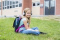 Nine years old girl student at school