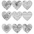 Nine zendoodle stylized hearted shape