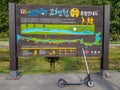 Ninebot by Segway ES2 Kickscooter park in the bicycle path in the public park in Gohyeon-dong