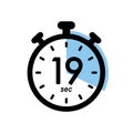 nineteen seconds stopwatch icon, timer symbol, 19 sec waiting time vector illustration