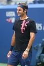 Nineteen times Grand Slam Champion Roger Federer of Switzerland practices for US Open 2017