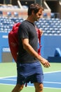 Nineteen times Grand Slam Champion Roger Federer of Switzerland practices for US Open 2017