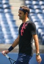 Nineteen times Grand Slam Champion Roger Federer of Switzerland practices for US Open 2017