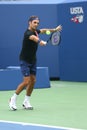 Nineteen times Grand Slam Champion Roger Federer of Switzerland practices for US Open 2017