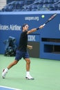 Nineteen times Grand Slam Champion Roger Federer of Switzerland practices for US Open 2017