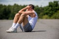 A 19 Year Old Teenage Boy Doing Situps In A Public Park Royalty Free Stock Photo