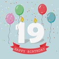 Nineteen years anniversary greeting card with candles