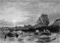 Old Illustration of Historic English Castle Seaside Scene