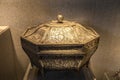 Nineteenth Century silver chisel heraldry courtyard figure octagonal box.