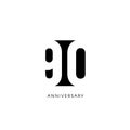 Ninety anniversary, minimalistic logo. Ninetieth years, 90th jubilee, greeting card. Birthday invitation. 90 year sign