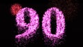 Ninety firework celebration number or pink neon celebration - video animation