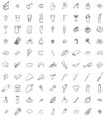 Ninety hand drawn food and kitchenware icons