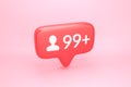 Ninety nine friends or followers social media notification with heart icon