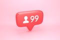 Ninety nine friends or followers social media notification with heart icon