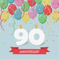 Ninety years anniversary greeting card with candles