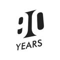 Ninety years vector emblem template. Anniversary symbol, negative space design. Jubilee black color icon. Happy 90th