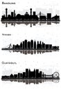 Ningbo China, Guayaquil Ecuador and Bandung Indonesia City Skyline Silhouette Set