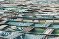 Ninh Binh, Vietnam - May 2019: pattern of tourist boats moored in Tam Coc national park