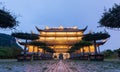 Ninh Binh, Vietnam - May 2019: sunset view over The Buddhas of The Three Times Hall