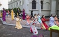 Ninh Binh, Vietnam - May 16, 2015: Vietnamese Christian women perform an old traditional dance on Flower offering to Mother day at