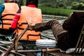 NINHBINH, VIETNAM - MARCH 17, 2019: Sightseeing Tourists traveling in small boat in Ngo Dong River, Tamcoc eco tourism at Ninh Royalty Free Stock Photo