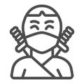 Ninja, avatar of man in mask with two sword line icon, asian culture concept, fighter vector sign on white background Royalty Free Stock Photo