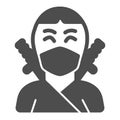 Ninja, avatar of man in mask with two sword solid icon, asian culture concept, fighter vector sign on white background Royalty Free Stock Photo