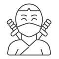 Ninja, avatar of man in mask with two sword thin line icon, asian culture concept, fighter vector sign on white Royalty Free Stock Photo