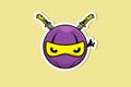 Ninja Ball with Swords Sticker design vector illustration. Ninja people icon concept. Royalty Free Stock Photo