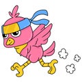 Ninja bird is running as a security guard spy, doodle icon image kawaii