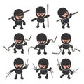 Ninja black cartoon set