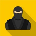 Ninja in black clothes and mask icon, flat style Royalty Free Stock Photo