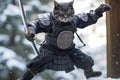 Ninja cat from feudal Japan uses stealth and agility to outwit samurais, preserving peace and balance in an era of conflict Royalty Free Stock Photo