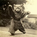 Ninja Cat, Historical Old Photo, The Cat is a Master of Wushu, Dangerous Oriental Warrior Cat