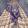 Ninja Cat Running on a Japanese Roof