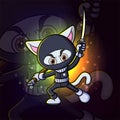 The ninja cat with sword esport mascot design logo