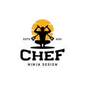 Ninja chef with spatula vintage logo design vector graphic symbol icon sign illustration creative idea