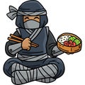 Ninja Eating Bento Cartoon Colored Clipart